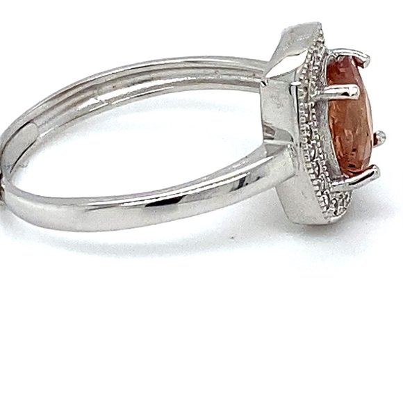 Orange Tourmaline 1.10ct White Gold Silver Ring - Picture 3 of 6